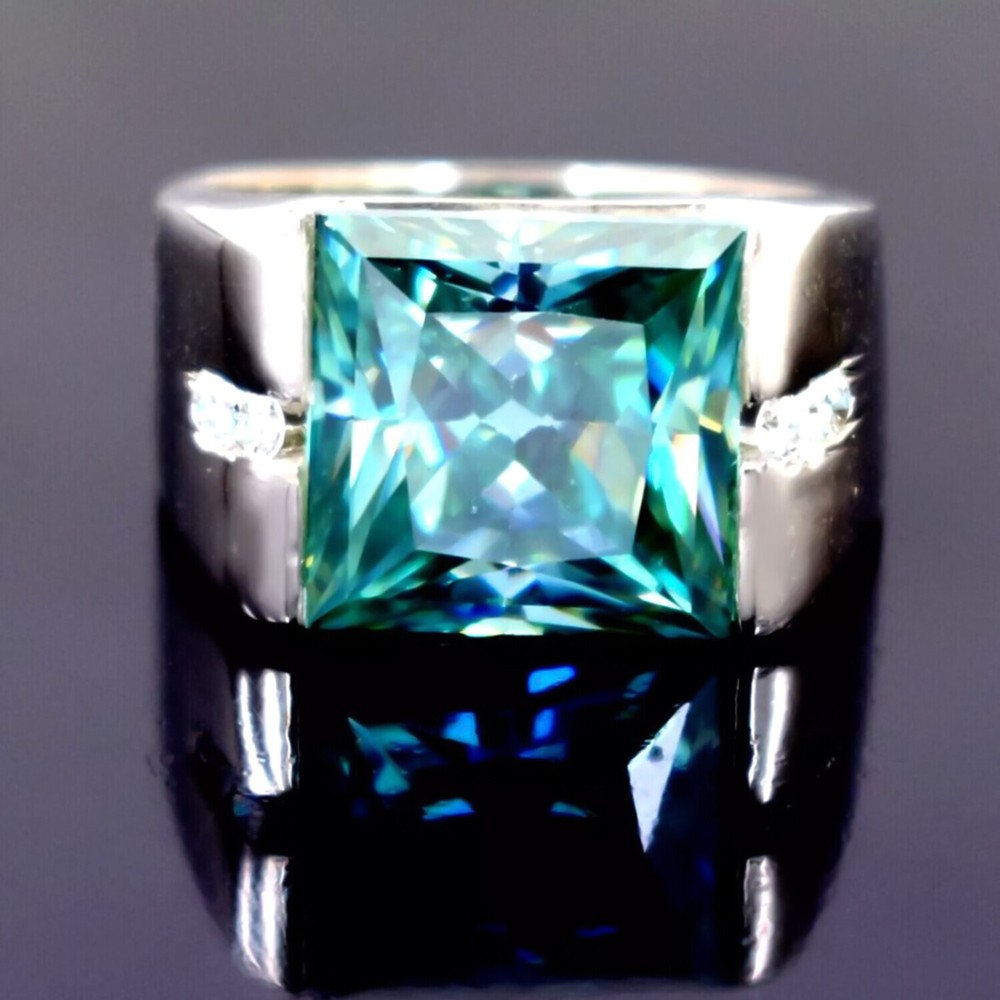 8.00 Ct Princess Cut Blue Diamond Ring for Men in 925 Silver Statement