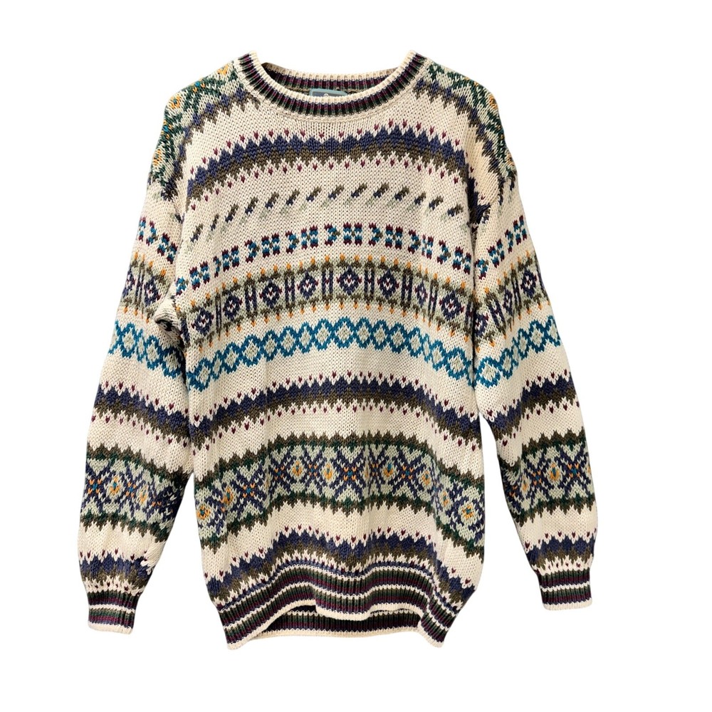 Vintage Woolrich Sweater Mens Large Handframed Knit Fair Isle Nordic Pullover