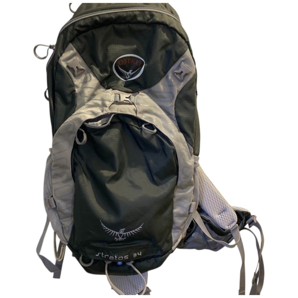 Osprey Stratos 34 Black/Grey 34L Hiking Backpack with Rain Cover Used