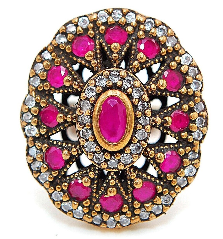 Vintage Ottoman Style 2CT Treated Ruby 925 Sterling Silver Ring Size 9 H1-3  