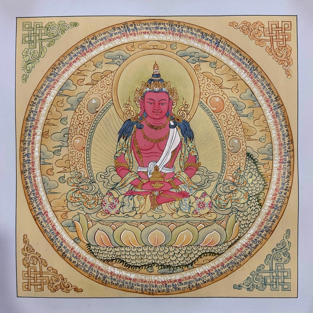 24K Gold Amitayus Longevity Mandala Thangka Art  