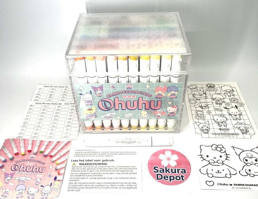Sanrio x Ohuhu Alcohol Brush Marker Set 80 Brush Broad Tip Pastel +Blender Japan
