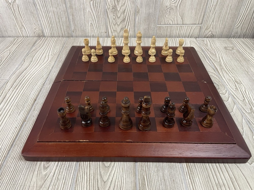 Wooden Chess Set Wood Board Crafted Folding Game Travel Portable Strategy