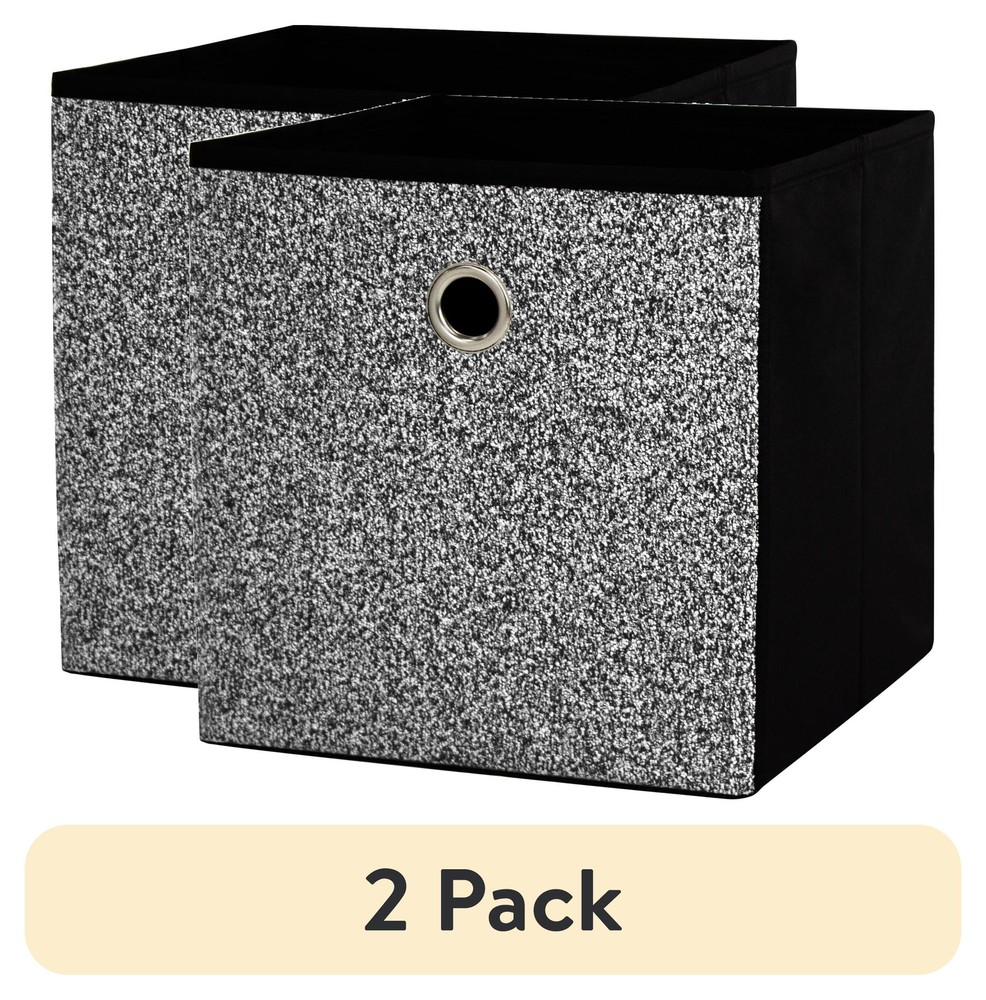 (2 Pack) Collapsible Black & White Boucle Fabric Storage Cube Bin