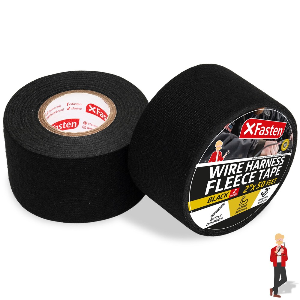 2-Inch x 50ft Wire Harness Tape Cloth Electrical Bundle (2-Pack, 100ft Total) Residue-Free