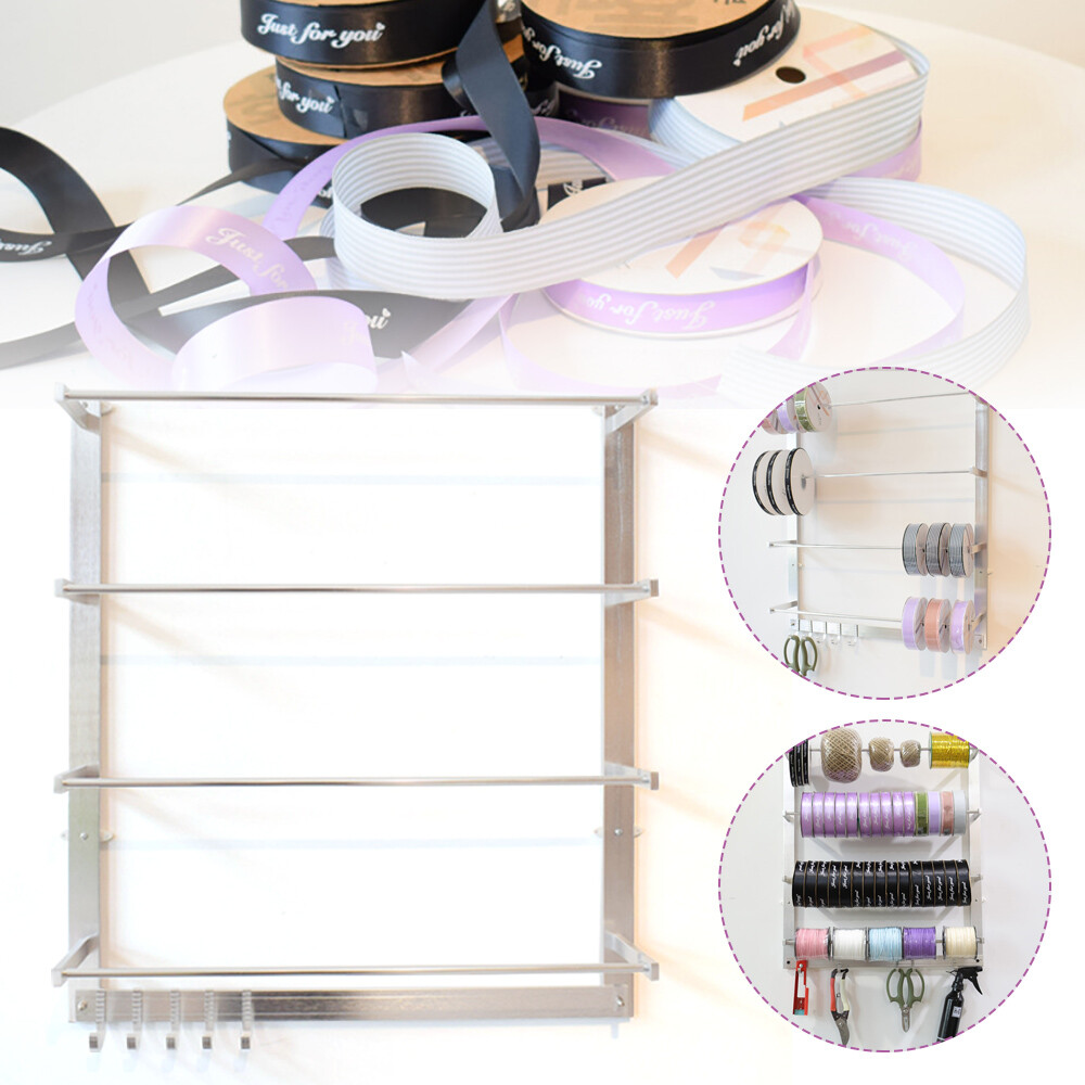 Silver Thread Spool Rack Organizer for Ribbon and Sewing Tool Storage