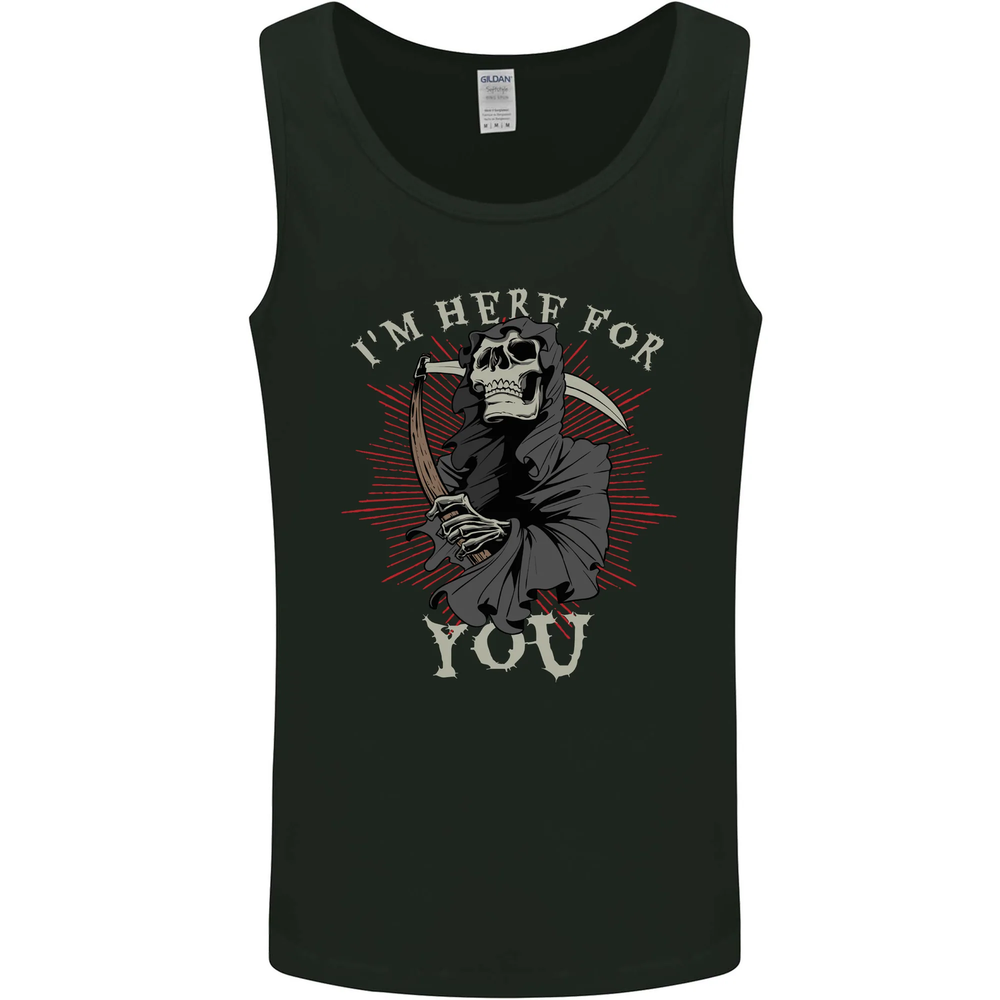Im Here For You Grim Reaper Skull Devil Mens Vest Tank Top