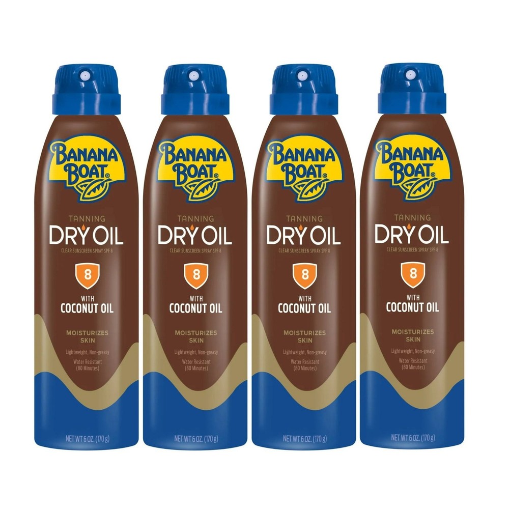 Banana Boat Ultra Mist Dry Oil Clear SPF 8 Sunscreen Spray, 6oz (4 Pack)