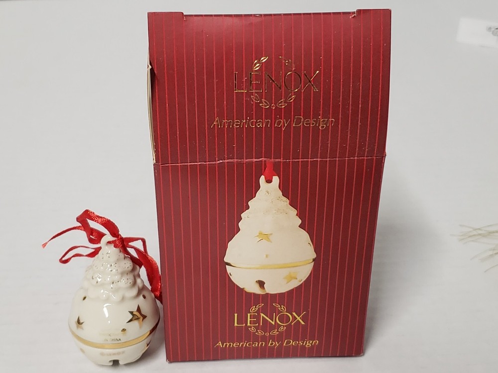 Vintage Lenox Just Jingles Ivory Gold Christmas Tree Bell Ornament with Original Box