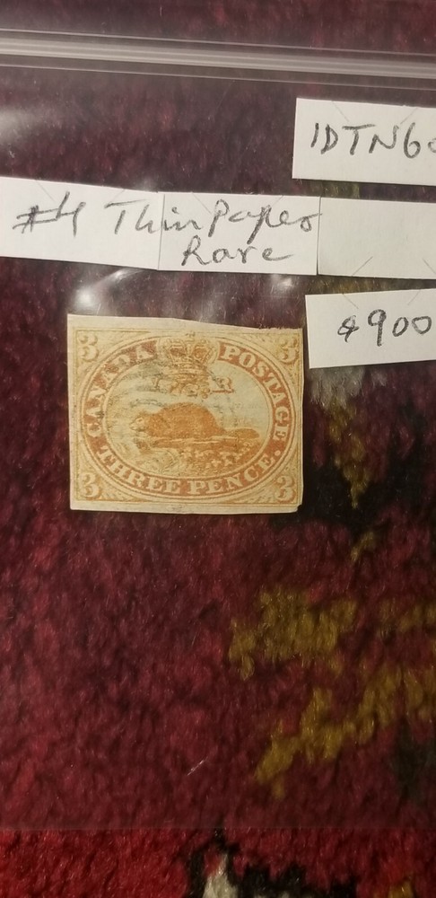 Canada 3 Cents Beaver Stamp Rare Thin Paper SC#4 Used Idtd3.