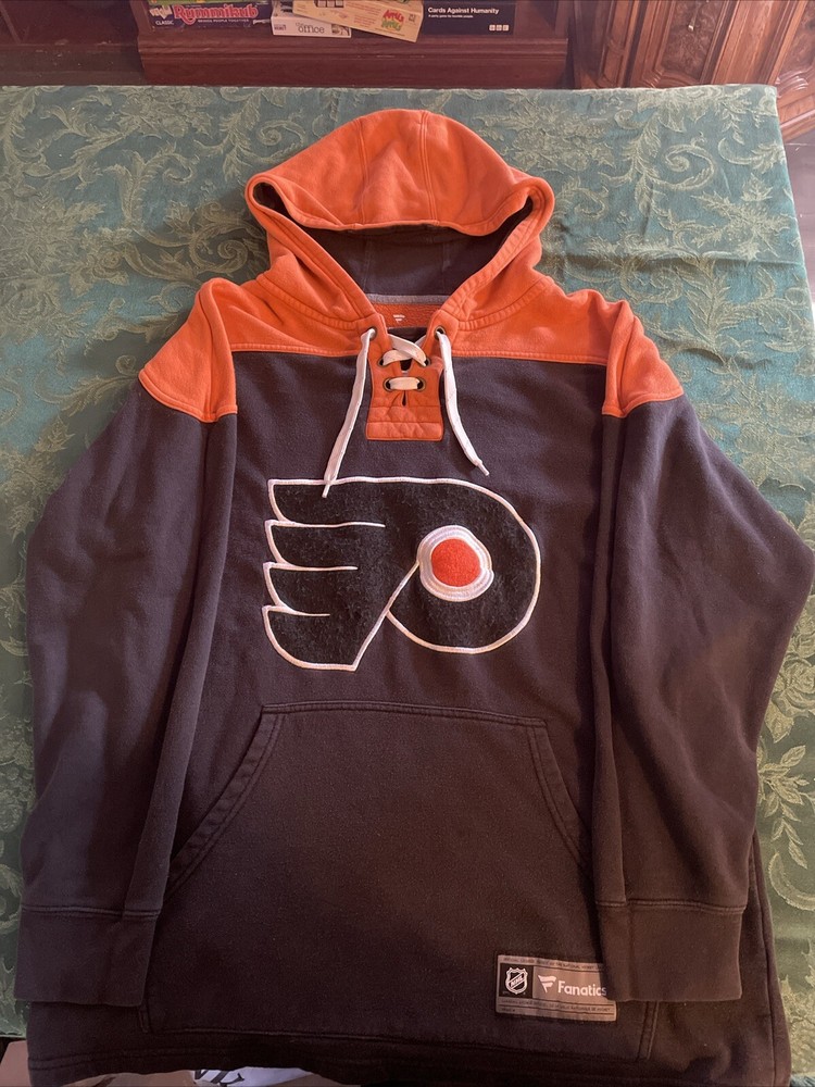 Philadelphia Flyers NHL Fanatics Hooded Sweat Shirt Hoodie Lace Neck Size L Lrg