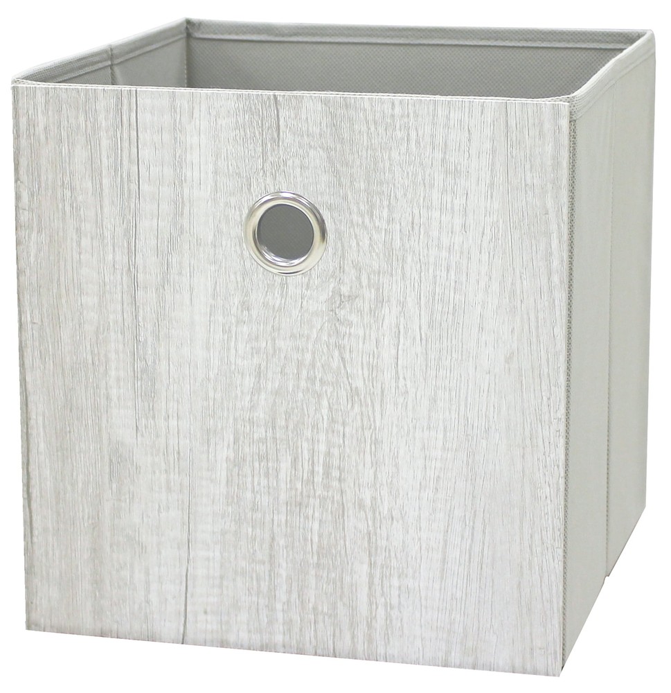 Mainstays Grey Wood Grain Collapsible Fabric Storage Bin Cube  
