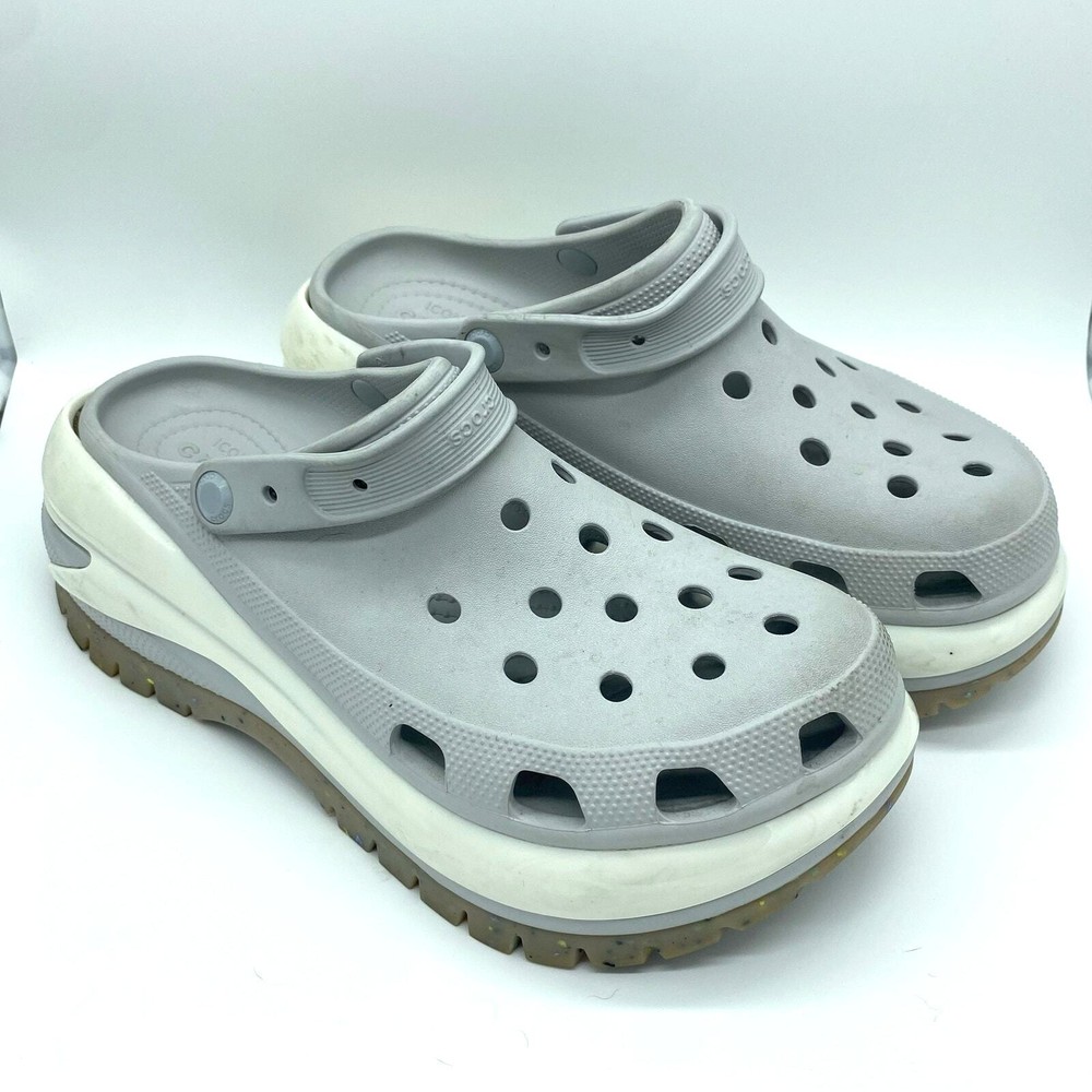 Crocs Men's 10 Women's 12 Gray White Mega Crush Clog Platform Slip-On Shoes