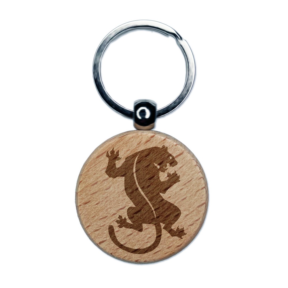 Black Panther Engraved Wood Round Keychain Tag Charm