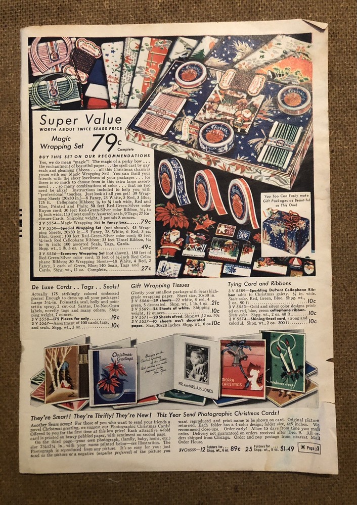 Vintage 1940’s Christmas Gift Wrap Slippers Shoes Catalog Page Ad 0C25