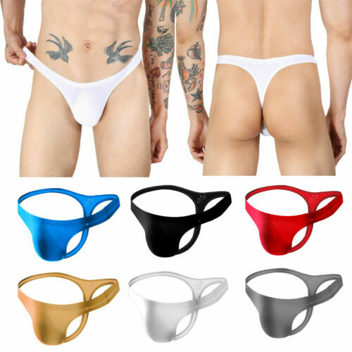 Men's Ice Silk Sexy G-String Thong Briefs T-Back Panties Soft Seamless Underwear
