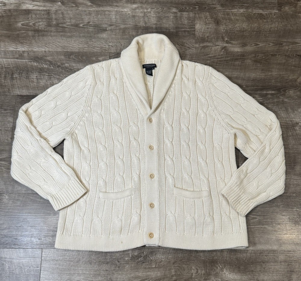 The J. Peterman Company men’s ivory button up knit cardigan 100% cotton xl