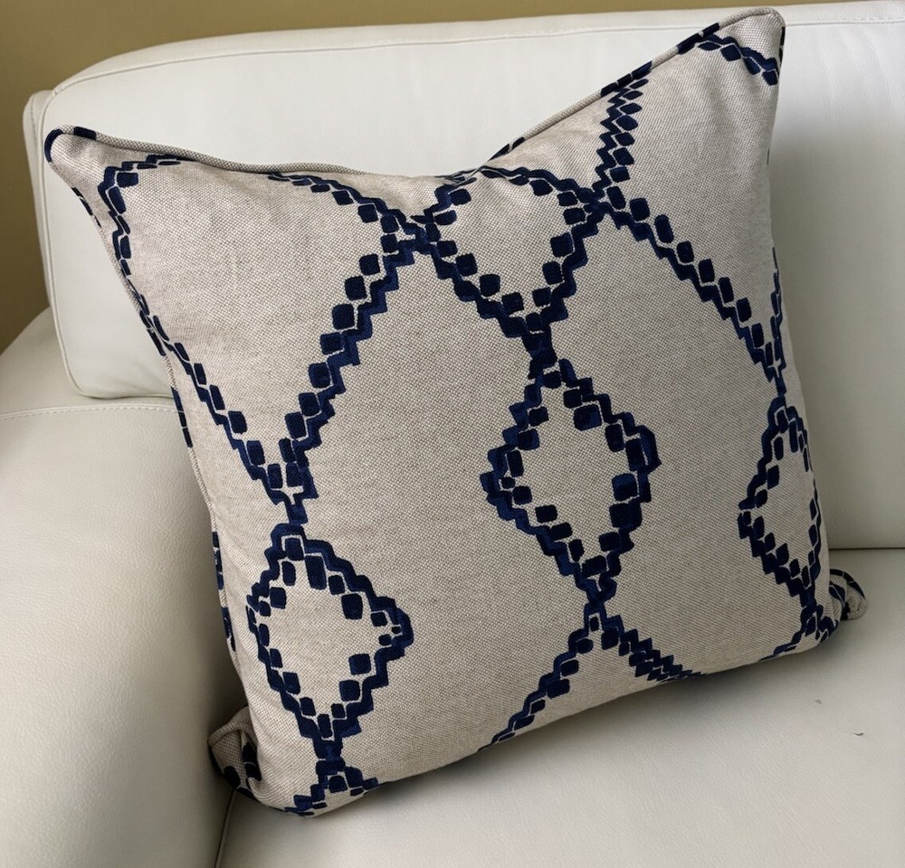 Schumacher Taupe Navy Geometric Pillow Covers 21x21 Stamped Design