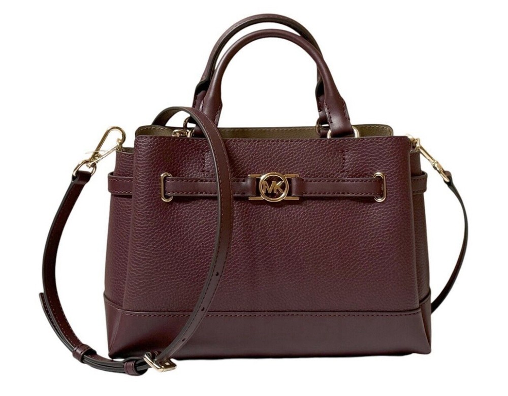 Michael Kors Reed Women Small Leather Belted Crossbody Satchel Handbag (Oxblood)