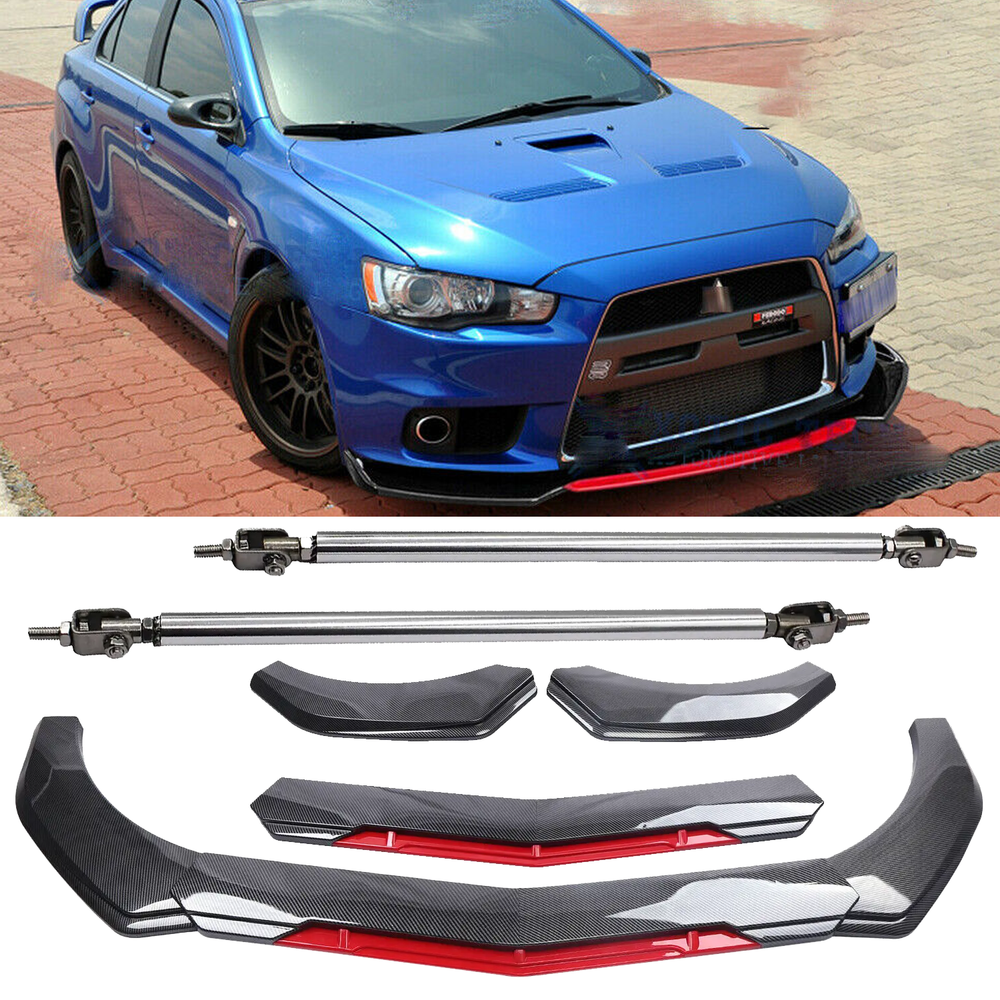 For Mitsubishi Lancer 2 Front Bumper Lip Spoiler Splitter Strut Rod Carbon Fiber