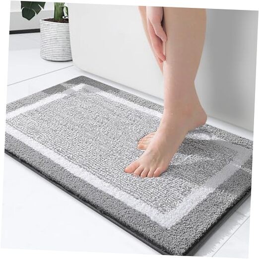 Soft Absorbent Grey & White Bathroom Rug 24x16 Inches
