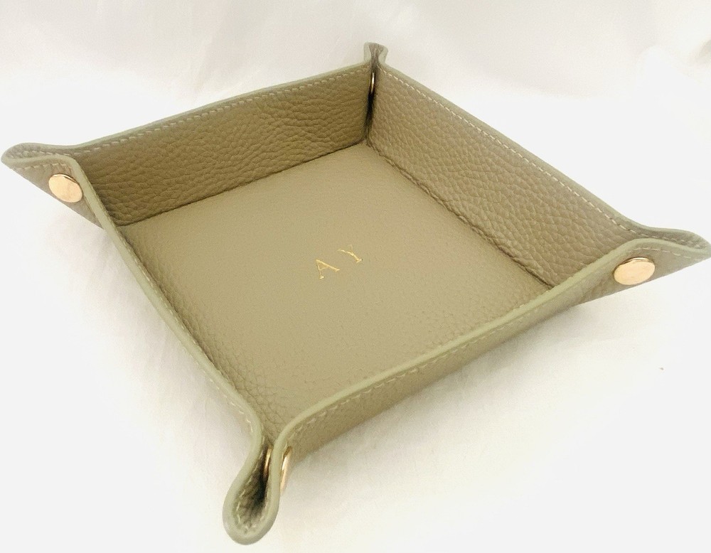 Royce Leather Taupe Monogram Jewelry Catchall Valet Tray AY