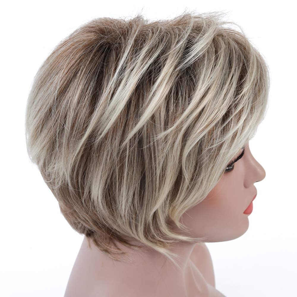 Rosa Star Ombre Brown Blonde Curly Short Wig with Bangs
