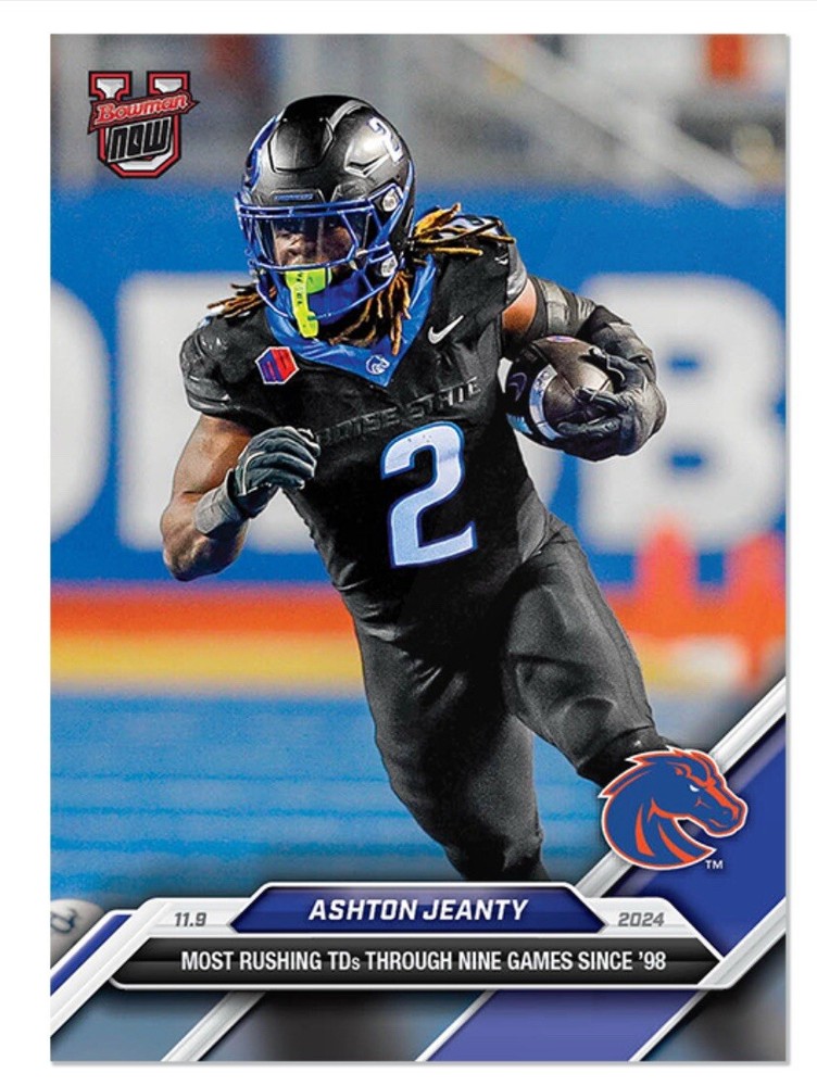 PRESALE Ashton Jeanty Boise State 2024 Bowman U NOW Football Card 38 PRESALE-image