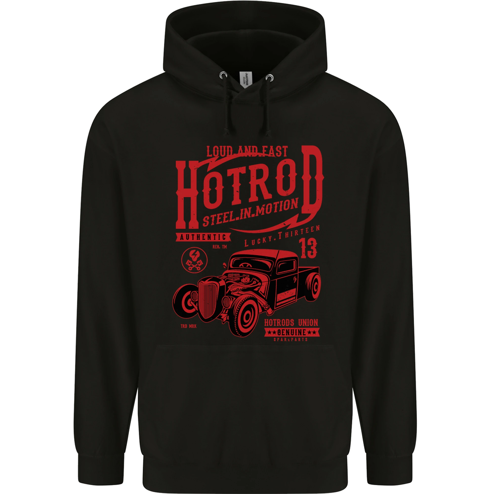 Hotrod Steel in Motion Hot Rod Dragster Car Mens 80% Cotton Hoodie