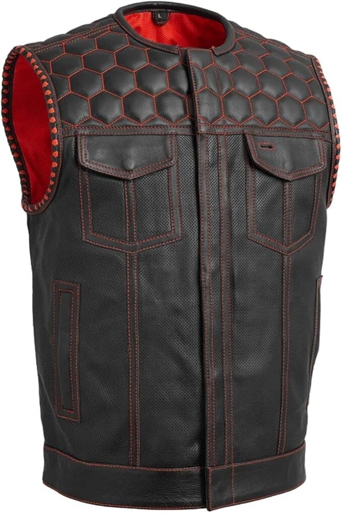 Men's Riding Biker Leather Vest - Classic Rider Hunt Club Hornet Motorcycle Vest