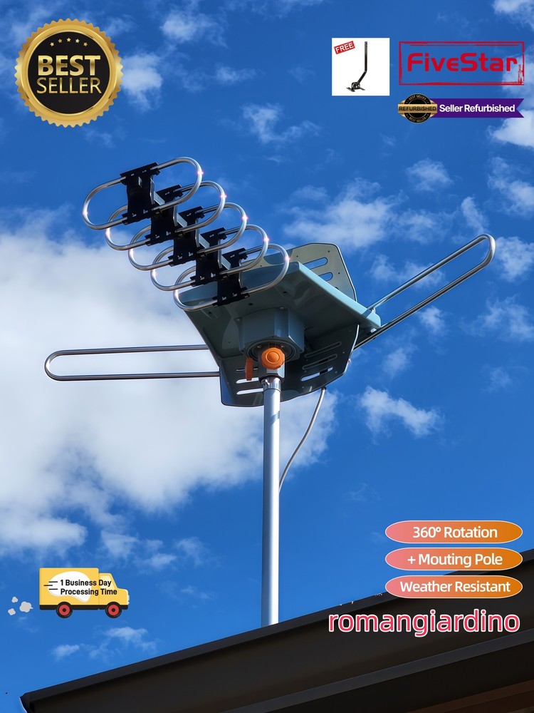 BEST Outdoor TV Antenna Pole Deal Motorized Amplified HDTV 1080P 4K 360 Rotation