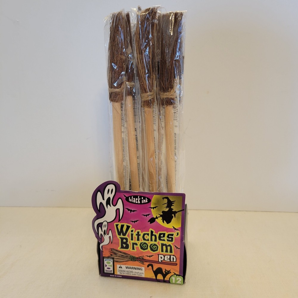 8 Pcs Halloween Witch Broom Pen | Halloween Party Gift | Black Ink