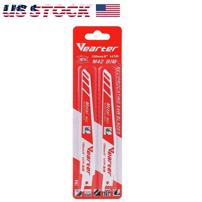 2PCS 6-Inch 14 TPI Bi-Metal Reciprocating Saw Blades for Metal Cutting