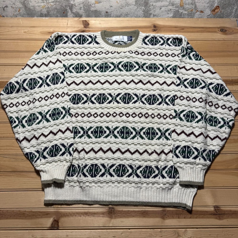 Vintage 90s Bill Blass Knit Crewneck Pullover Grandpa Sweater USA Made Size XL