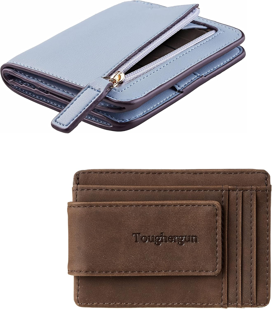 Men’s and Women’s Genuine Leather Slim Money Clip and Wallet Set  