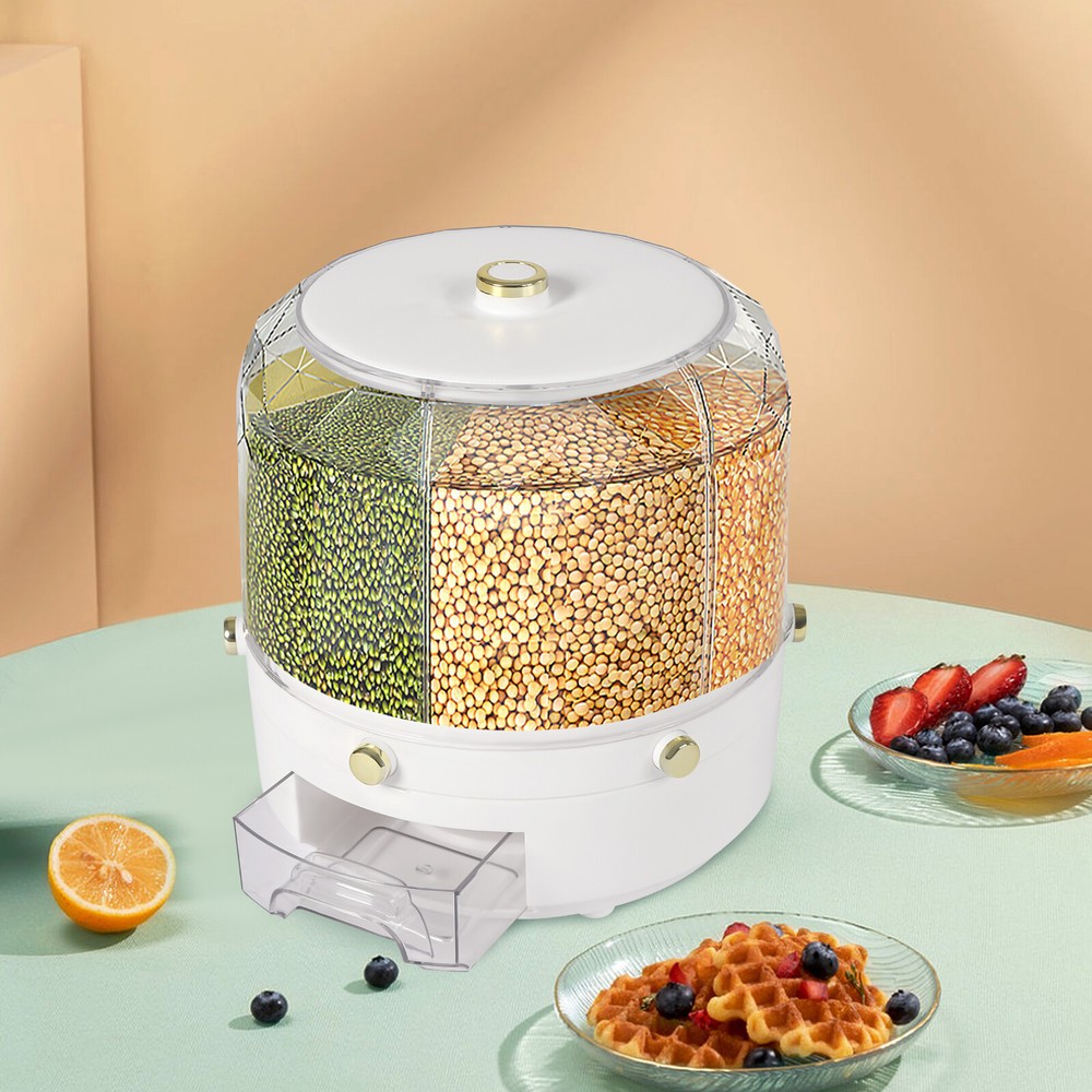 6 in 1 360?? Rotating Grain Cereal Dispenser Storage Box Kitchen Rice Container