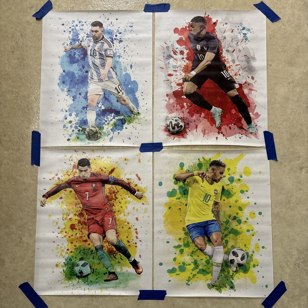 Lot Of 4 ✅ Messi Ronaldo Naymar Mbappe Soccer ✅ Poster Canvas Wall Art Man Cave