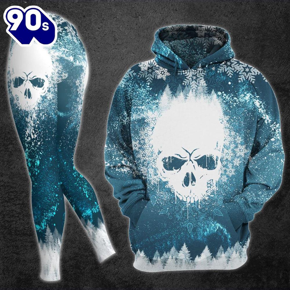 Christmas Frozen Snow Skull Artwork Print Combo Hoodie And Leggings -