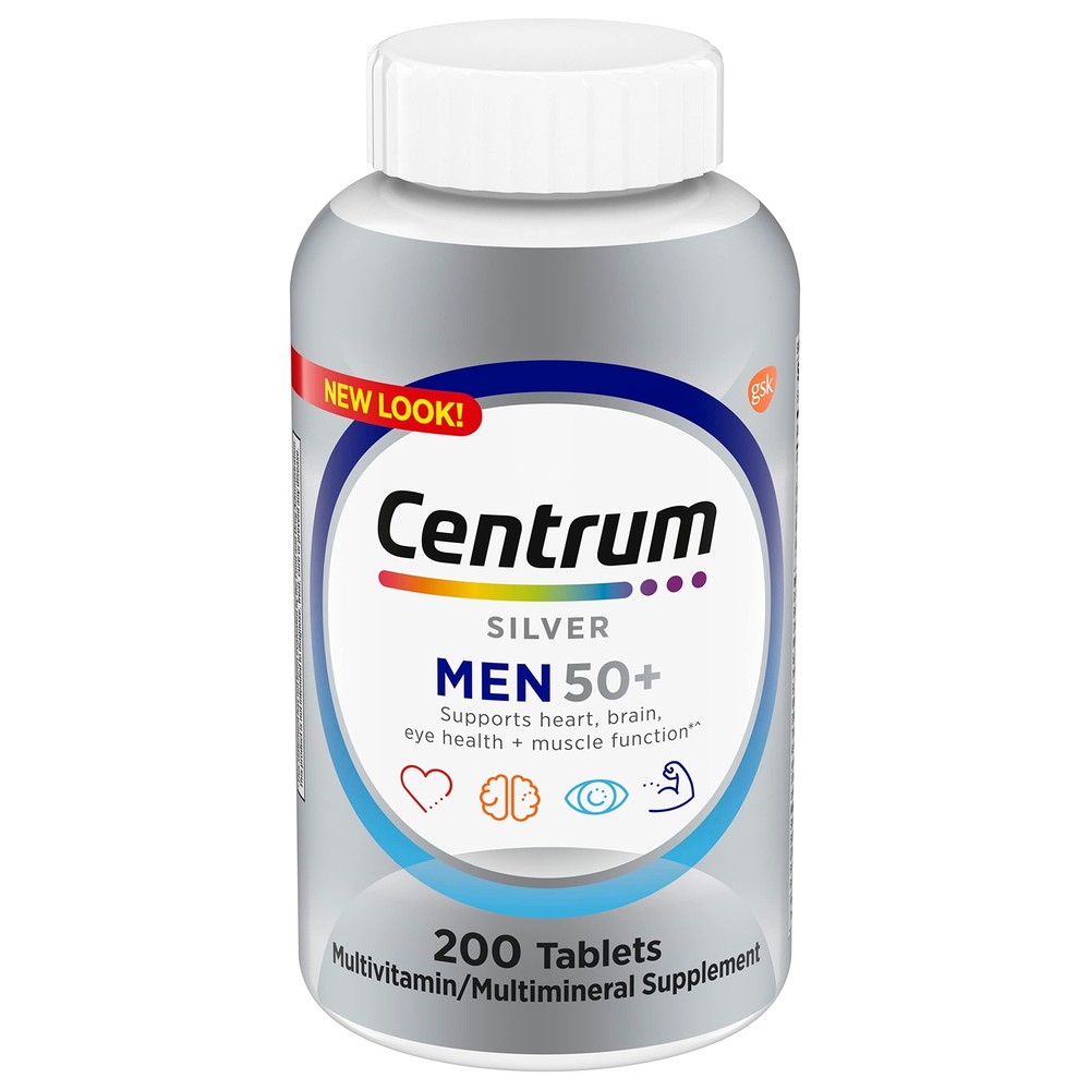 Silver Men's 50+ Multivitamin with Vitamin D3 B-Vitamins Zinc for Memory and ...