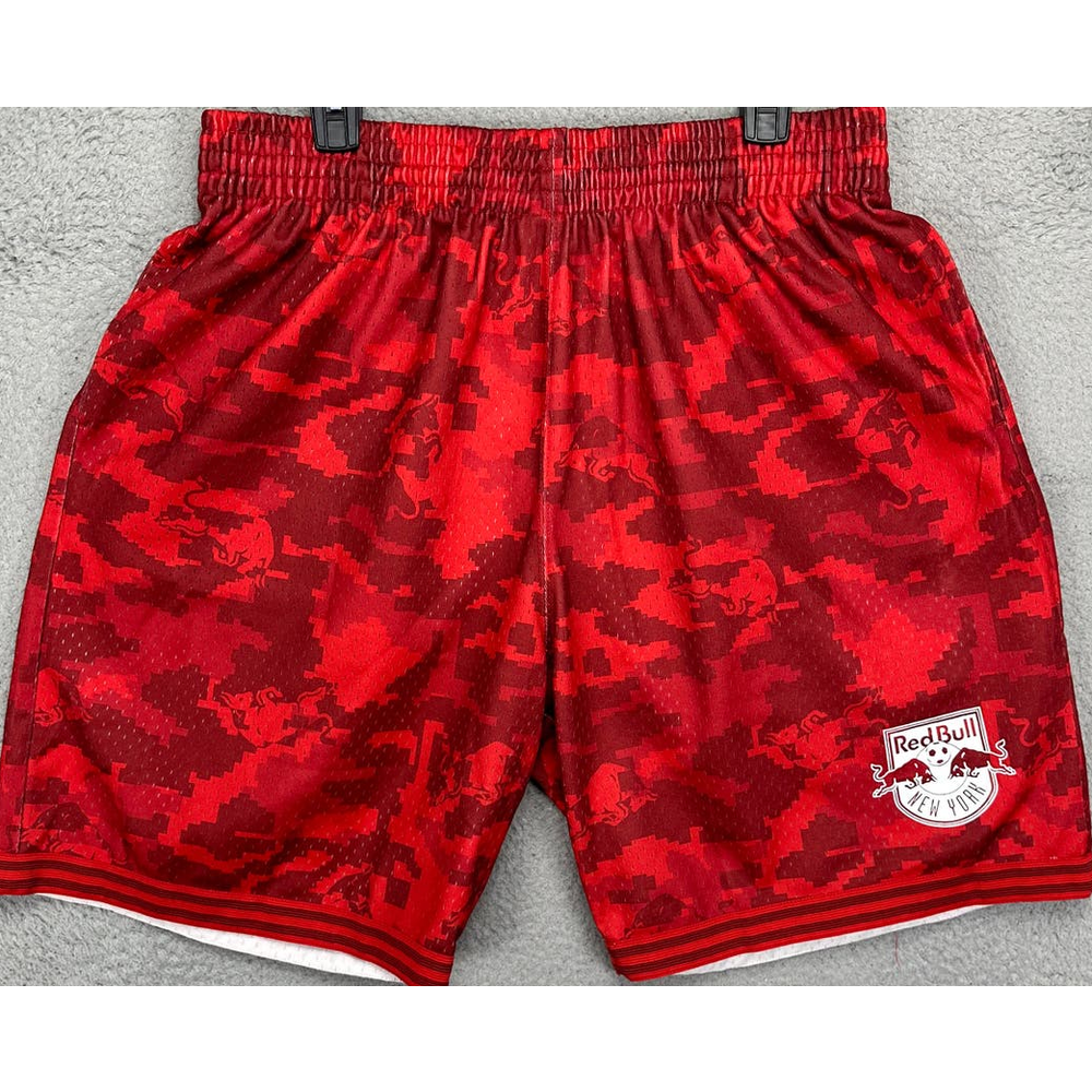 New York Red Bulls MLS Shorts Men XL Red Camo Athletic Logo Soccer Mitchell Ness