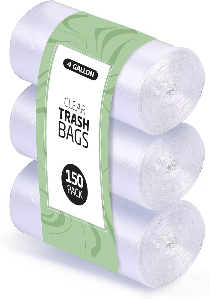 4 Gallon Trash Bags - 150 Small Mini Garbage 1 Count (Pack of 150), Clear