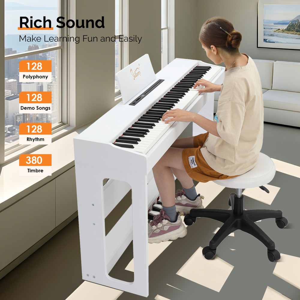 Glarry 88 Keys Full Weighted Hammer Keyboards Electric Digital Home Piano White