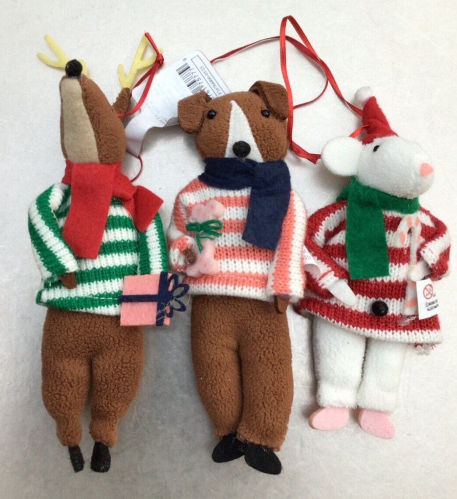 NWT Target Wondershop 3 ANIMAL ORNAMENTS Knit Sweaters Reindeer Dog Mouse 2023