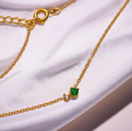 Birthstone Pendant Necklace, Gold Cable Chain, Cute Birthday Jewellery for Women
