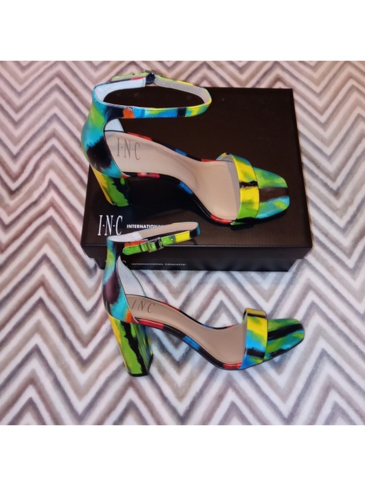 INC Women's Blue Lexini Dress Sandals with Padded Block Heel & Buckle Detail Size 6.5 Wide