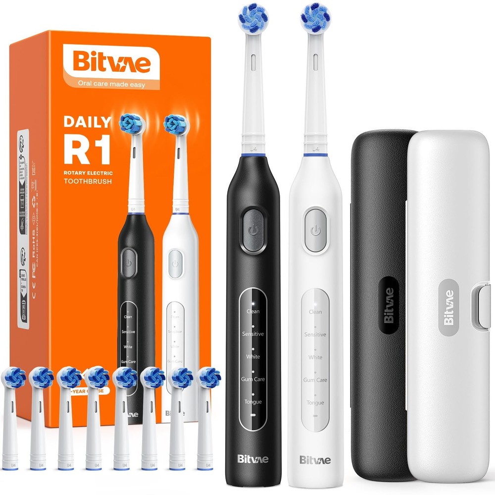Bitvae Rotating Electric Toothbrush 2 Packs for Adults and Kids, 8 Brush Head...