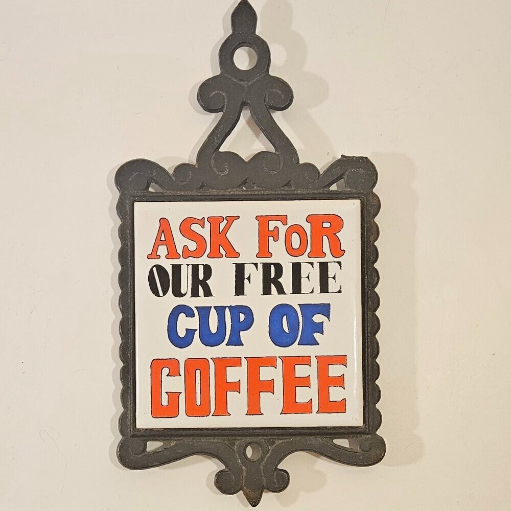 Vintage Cathay Tile, 70's Iron and Ceramic Trivet - Retro - Kitshy - Wall Decor