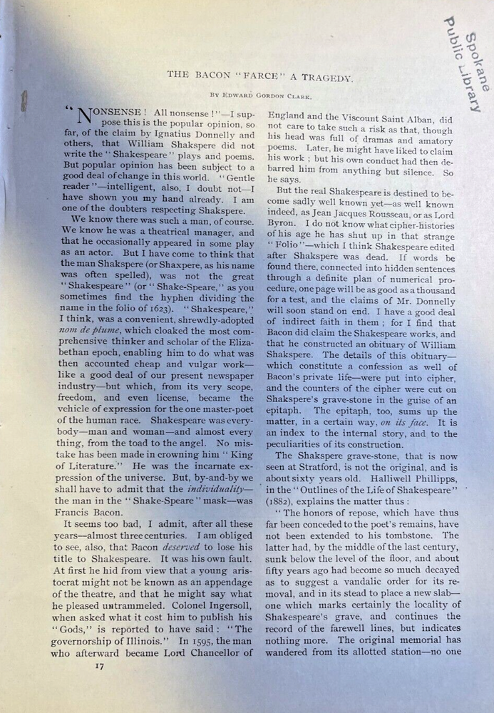 1888 Did Francis Bacon Write the Plays of William Shakespeare