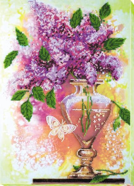 Bead embroidery kit Lilac still life needlework kit Art canvas beadwork pattern