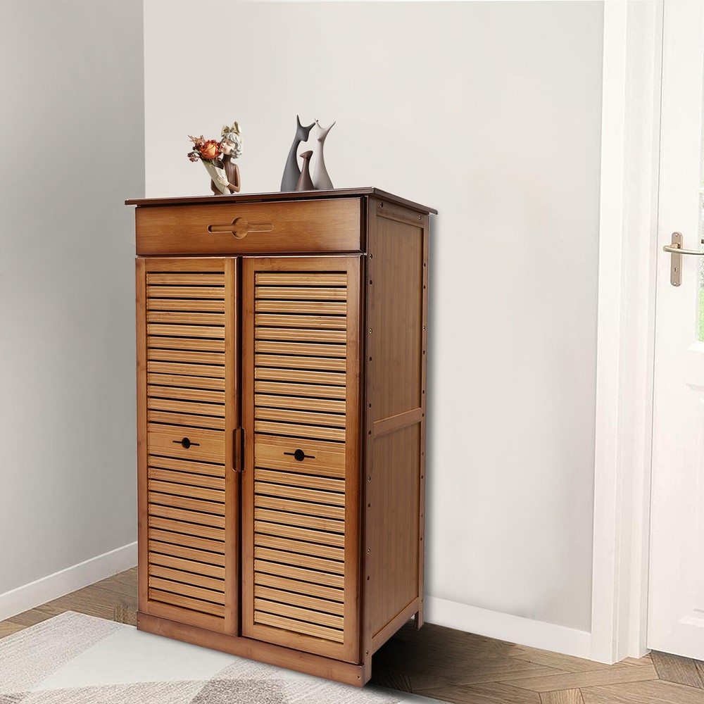 Retro 5-Tier Bamboo Shoe Rack Entryway Storage Organizer Cabinet
